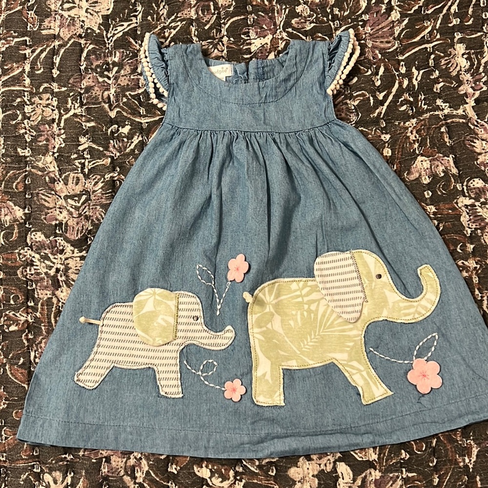 Mud Pie Denim Dress with Elephants